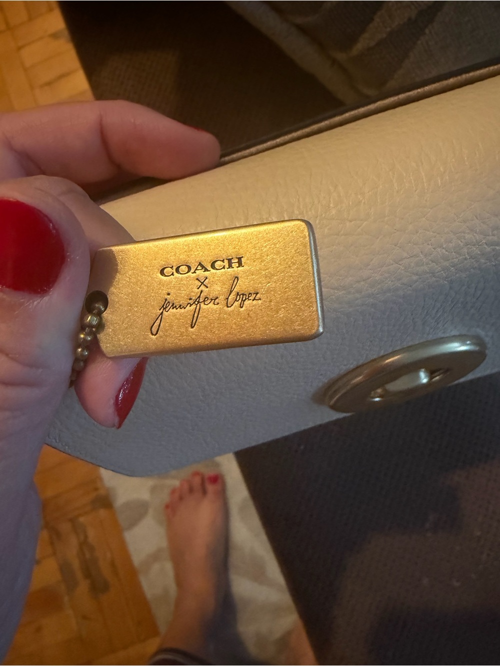 Coach JLo Small Pebbled Leather Crossbody in Light Beige with Gold Turn-Lock - Picture 6 of 6
